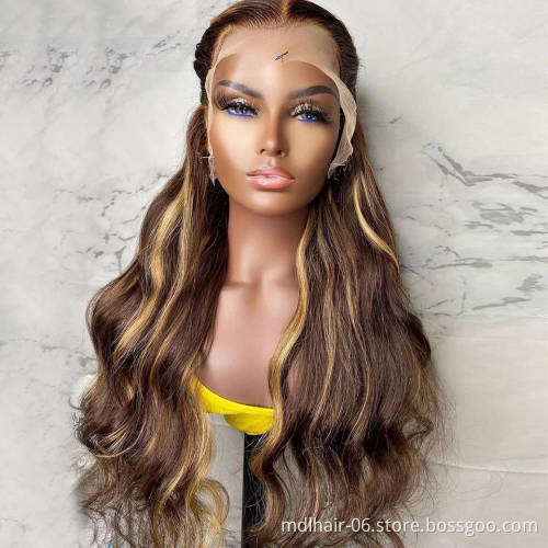 Wholesale P4/27 Wet And Wavy Brazilian Human Hair Highlight Transparent Lace Front Human Hair Wigs Virgin Hair Lace Front Wig